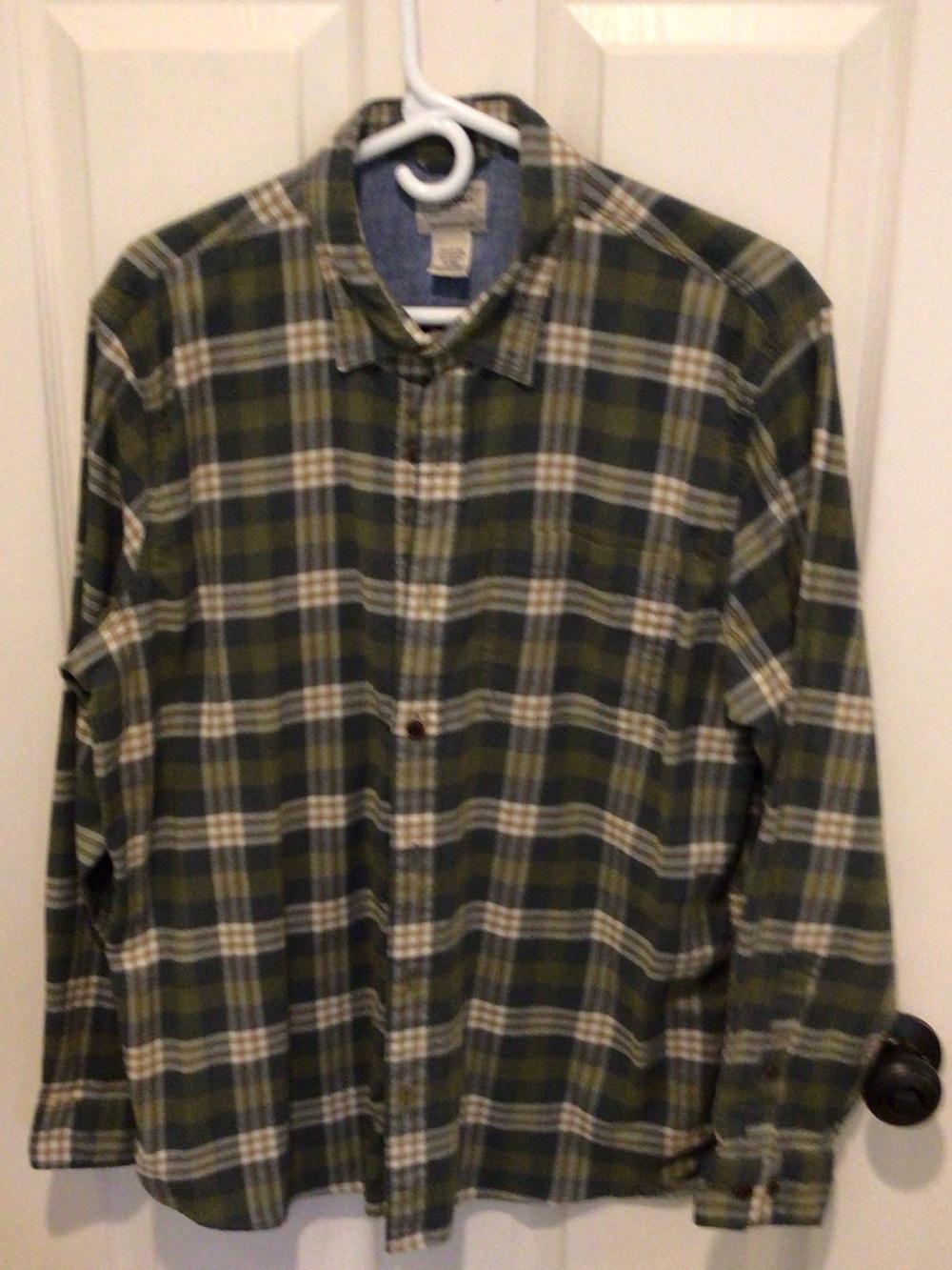 L.L. Bean Olive and Cream Plaid Long-Sleeve Button-Down Shirt
